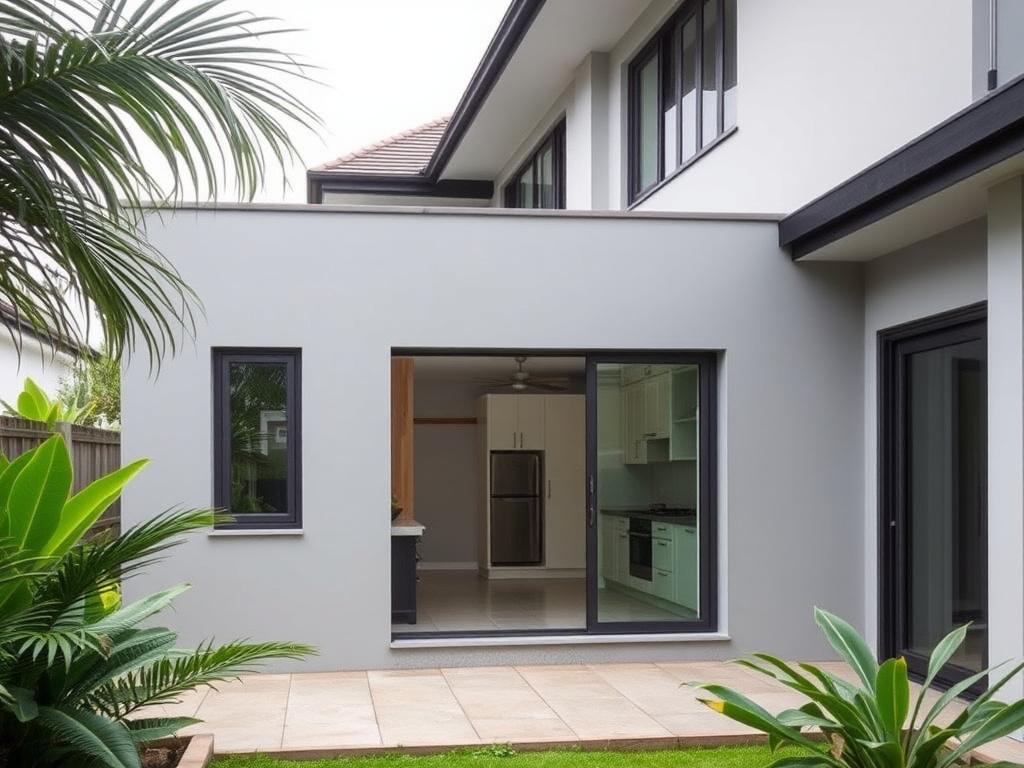 Completed rear wet kitchen extension with glass sliding doors